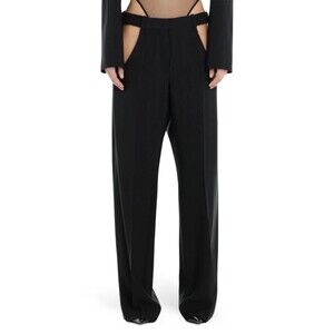 Authentic MUGLER Women's Cut-Out Wide Leg Pants Trousers Black Size 40 / US 8